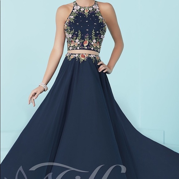 Tiffany Designs Mock Two-piece Prom Dress - Picture 1 of 3